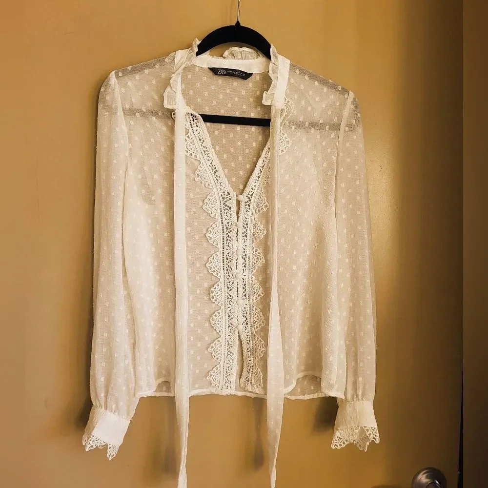 Zara Romantic Lace Tie Blouse
